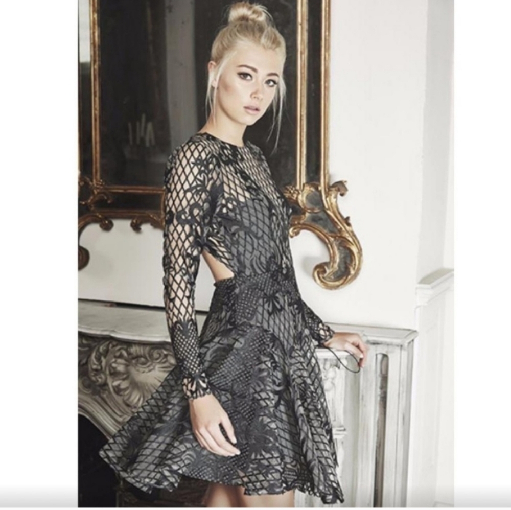 THURLEY Black Lace Mesh Mini Dress